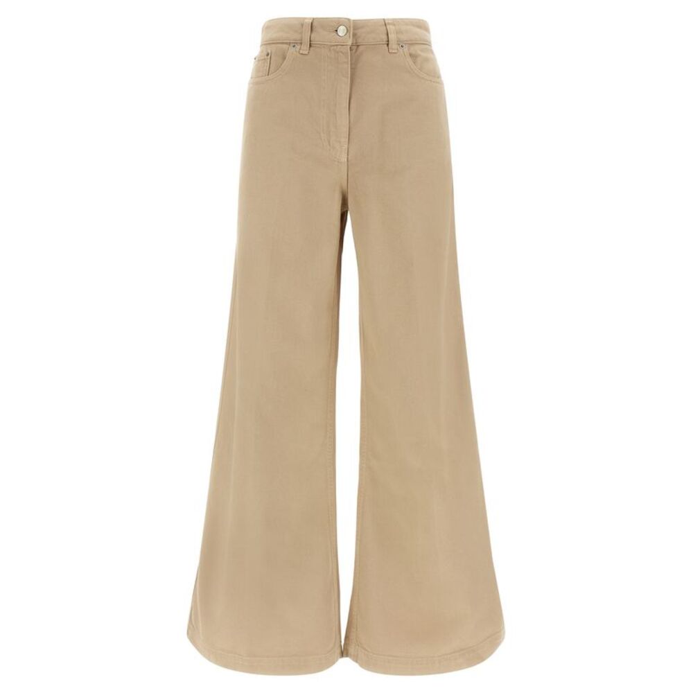 NUDE Beige Cotton Flared Women's Pants